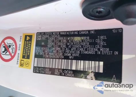 2011 Lexus Rx 350 z USA, uszkodzony, nr VIN 2T2BK1BAXBC087294